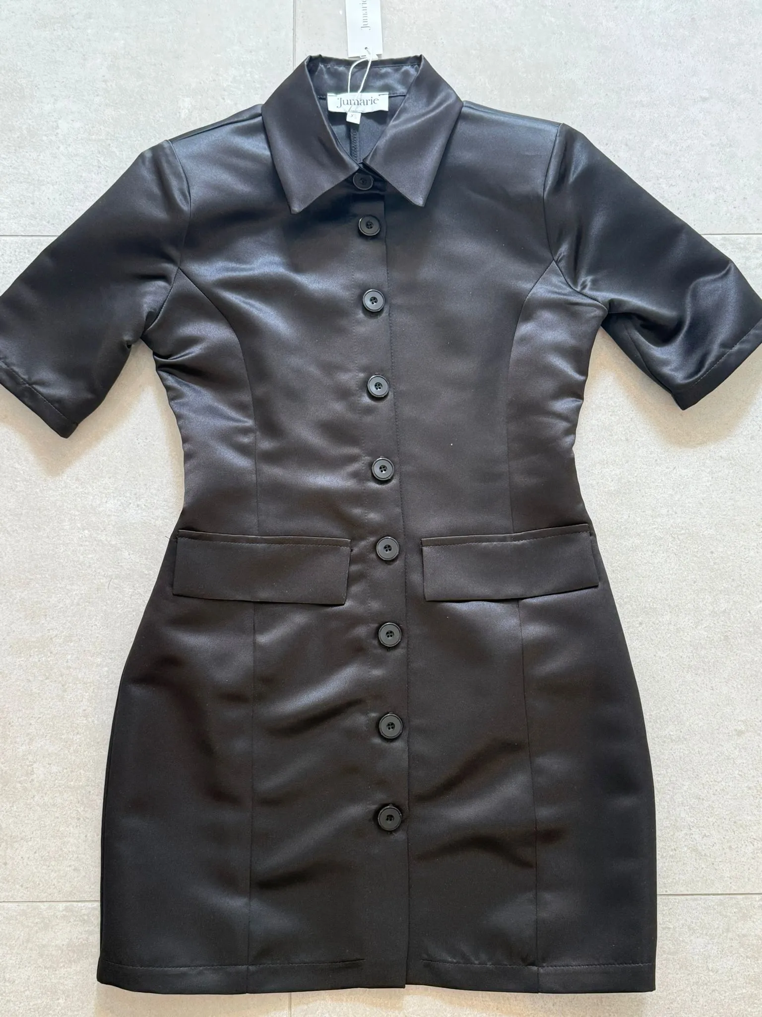 Black Faux Leather Shirt Dress