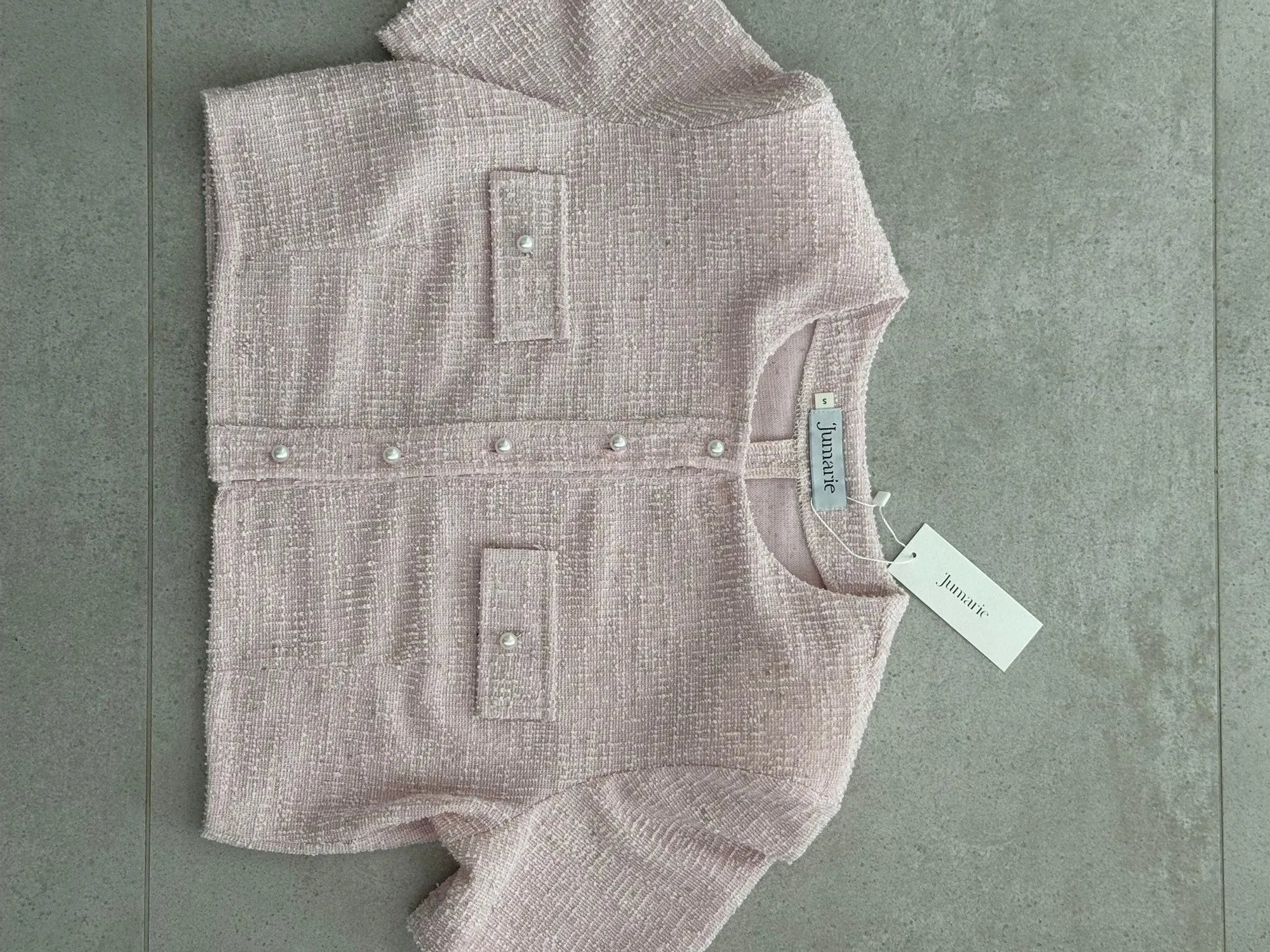 Rose Tweed Crop Top with Pearl Buttons