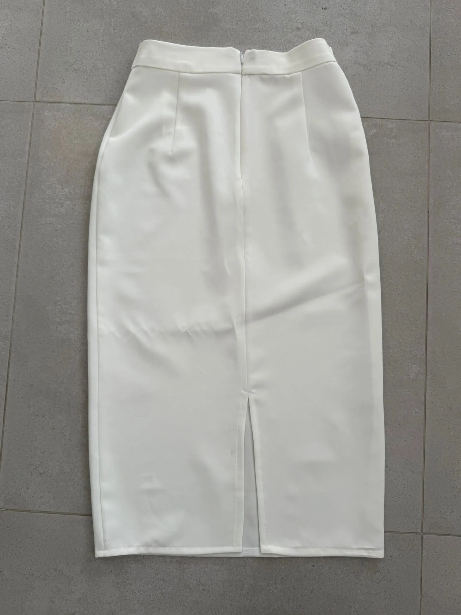 White Pencil Midi Skirt with Slit