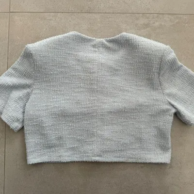 Grey Tweed Crop Jacket with Pearl Belt