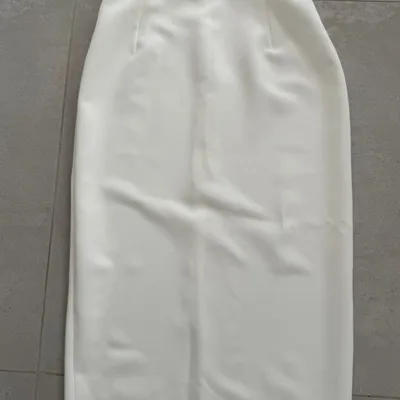 White Pencil Midi Skirt with Slit