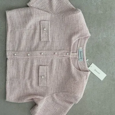 Rose Tweed Crop Top with Pearl Buttons