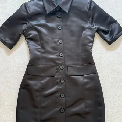 Black Faux Leather Shirt Dress