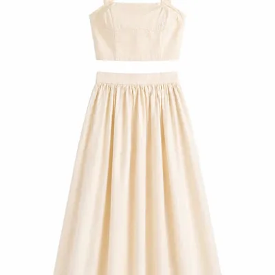Cream Crop Top & Midi Skirt Set