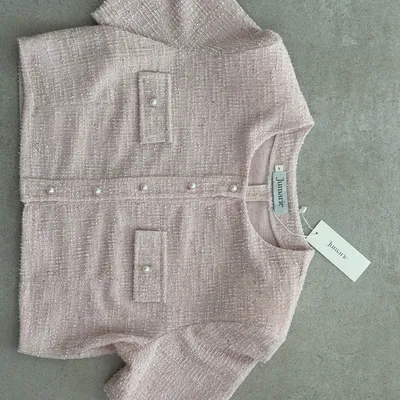 Rose Tweed Crop Top with Pearl Buttons