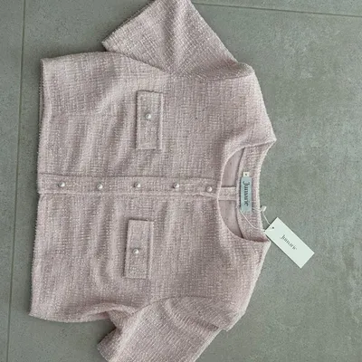 Rose Tweed Crop Top with Pearl Buttons