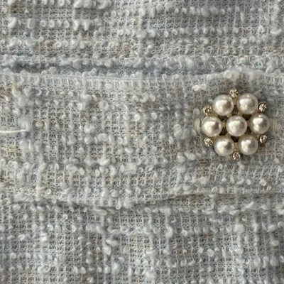 Grey Tweed Crop Jacket with Pearl Belt