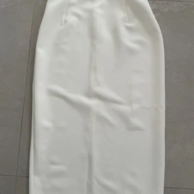 White Pencil Midi Skirt with Slit