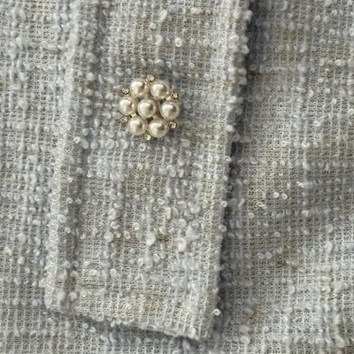 Grey Tweed Crop Jacket with Pearl Belt