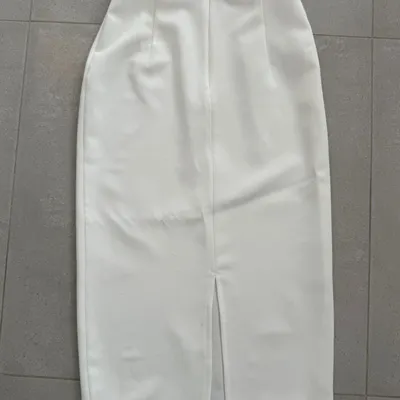White Pencil Midi Skirt with Slit